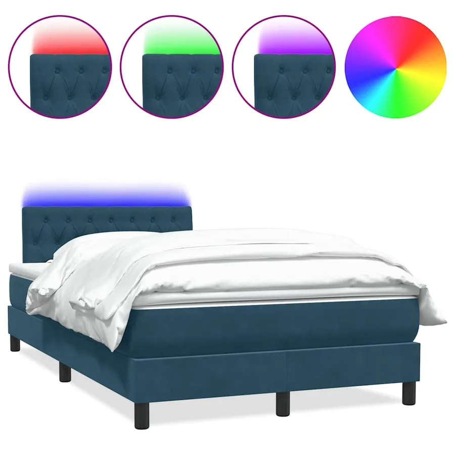Sommier à lattes de lit et matelas et LED bleu foncé 120x210cm velours - 2