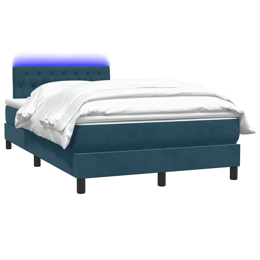 Sommier à lattes de lit et matelas et LED bleu foncé 120x210cm velours - 3