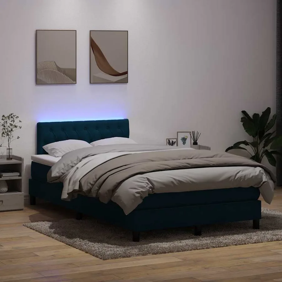 Sommier à lattes de lit et matelas et LED bleu foncé 120x210cm velours - 4