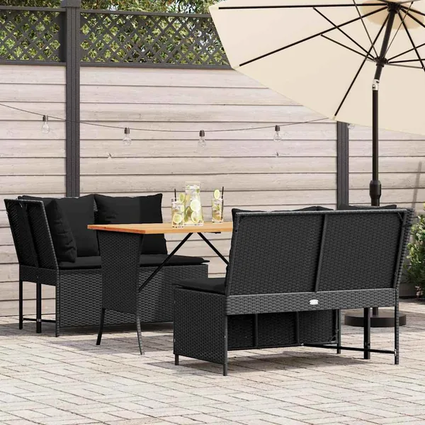 Salon de jardin 3 pcs avec coussins noir résine tressée