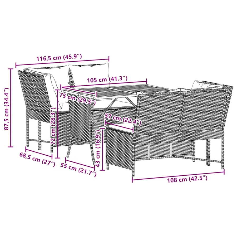 Salon de jardin 3 pcs avec coussins noir résine tressée - 13