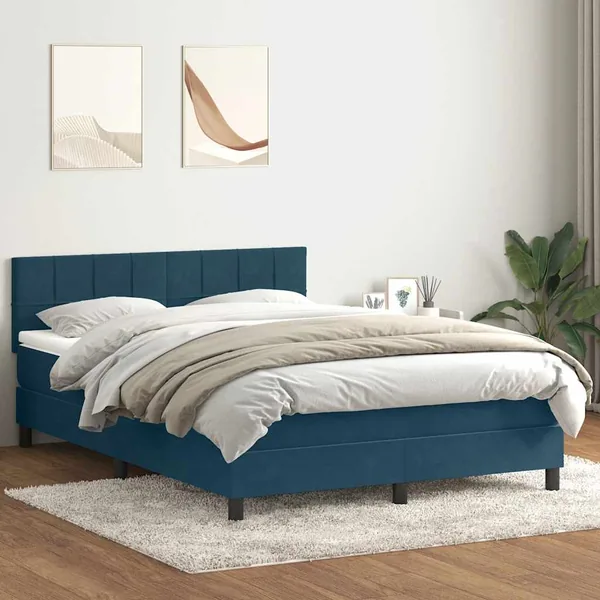 Sommier à lattes de lit et matelas bleu foncé 160x210cm velours