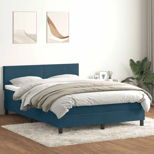 Sommier à lattes de lit et matelas et LED bleu foncé 160x210cm velours