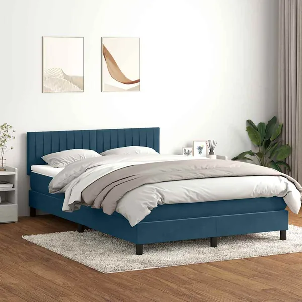 Sommier à lattes de lit et matelas et LED bleu foncé 160x210cm velours