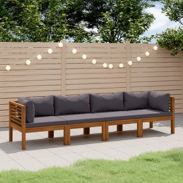 Canapé de jardin à 4 places avec coussin Bois d'acacia massif