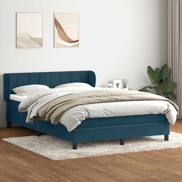 Sommier à lattes de lit et matelas bleu foncé 160x210cm velours