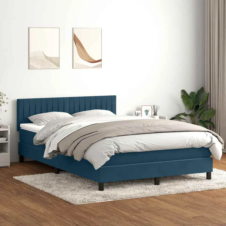 Sommier à lattes de lit et matelas bleu foncé 160x210cm velours - 3