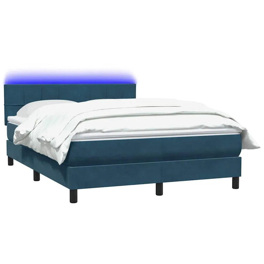 Sommier à lattes de lit et matelas et LED bleu foncé 160x210cm velours - 3