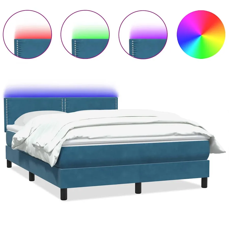 Sommier à lattes de lit et matelas et LED bleu foncé 160x210cm velours - 2
