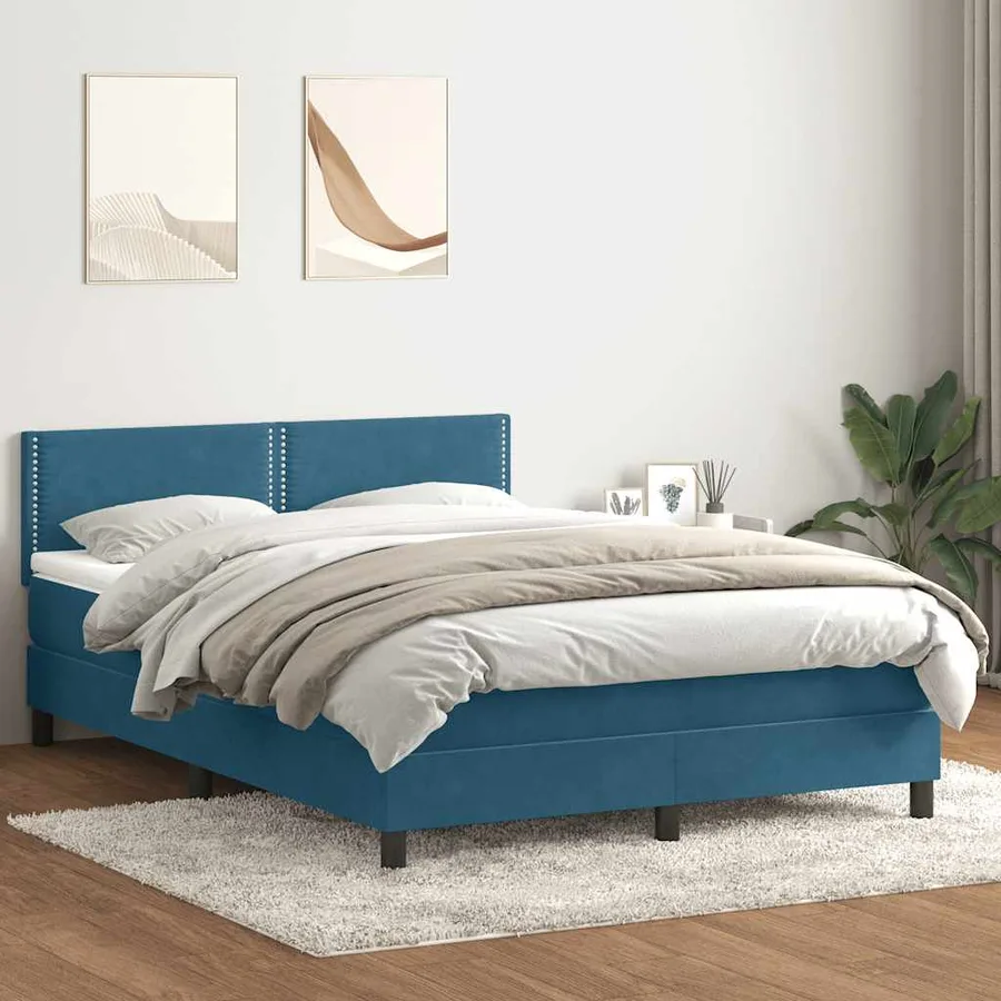 Sommier à lattes de lit et matelas et LED bleu foncé 160x210cm velours - 4