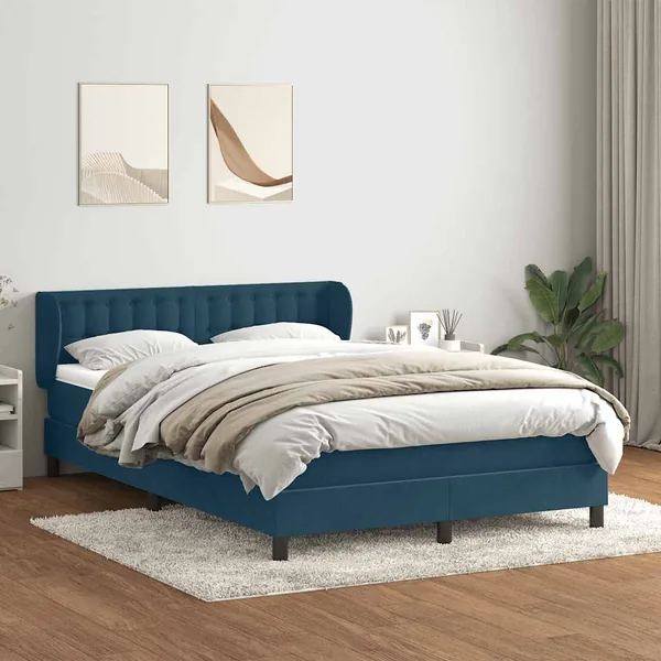 Sommier à lattes de lit et matelas bleu foncé 160x210cm velours