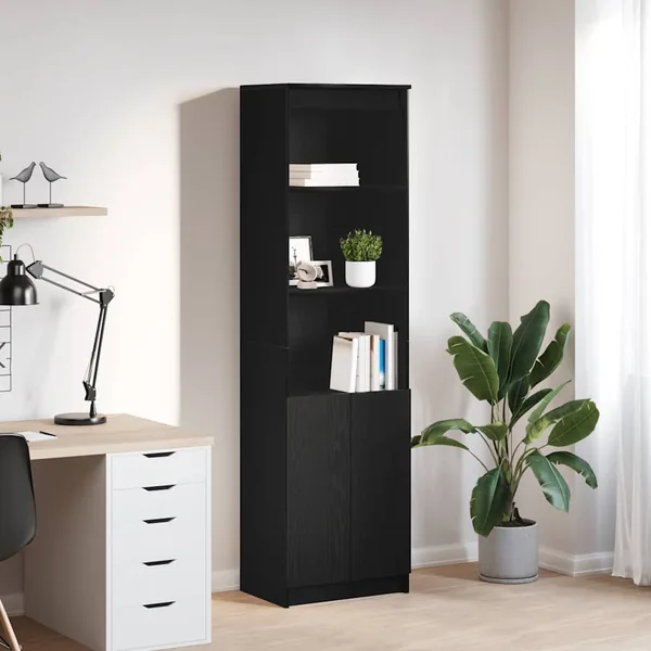Buffet haut chêne noir 50x35x180 cm bois d'ingénierie