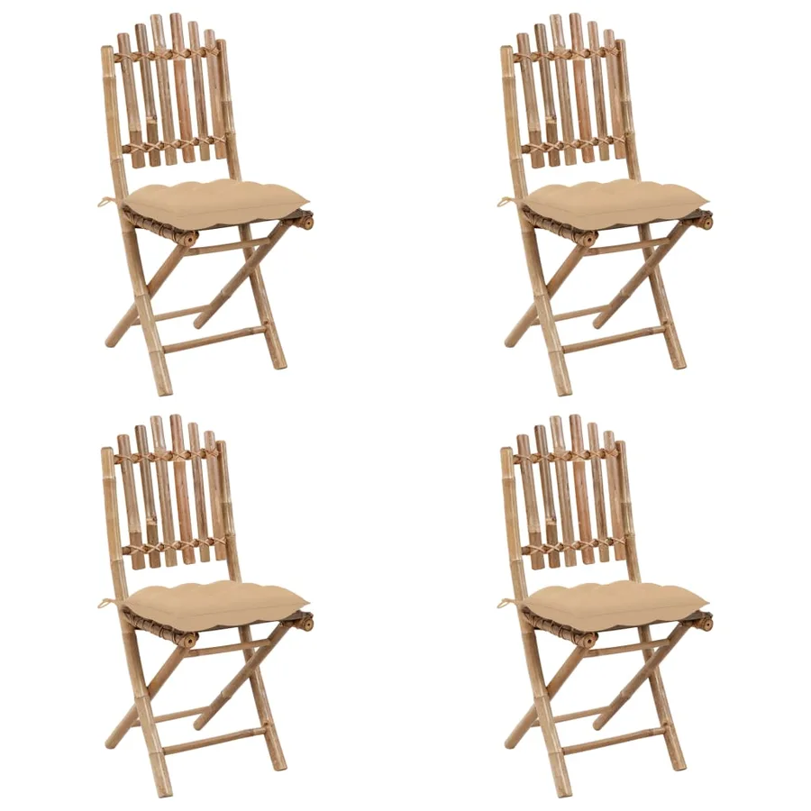 Ensemble à manger d'extérieur pliable 5pcs avec coussins Bambou - 3