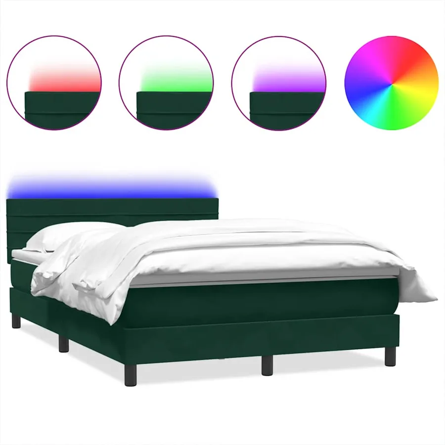 Sommier à lattes de lit et matelas et LED vert foncé 140x210cm velours - 2