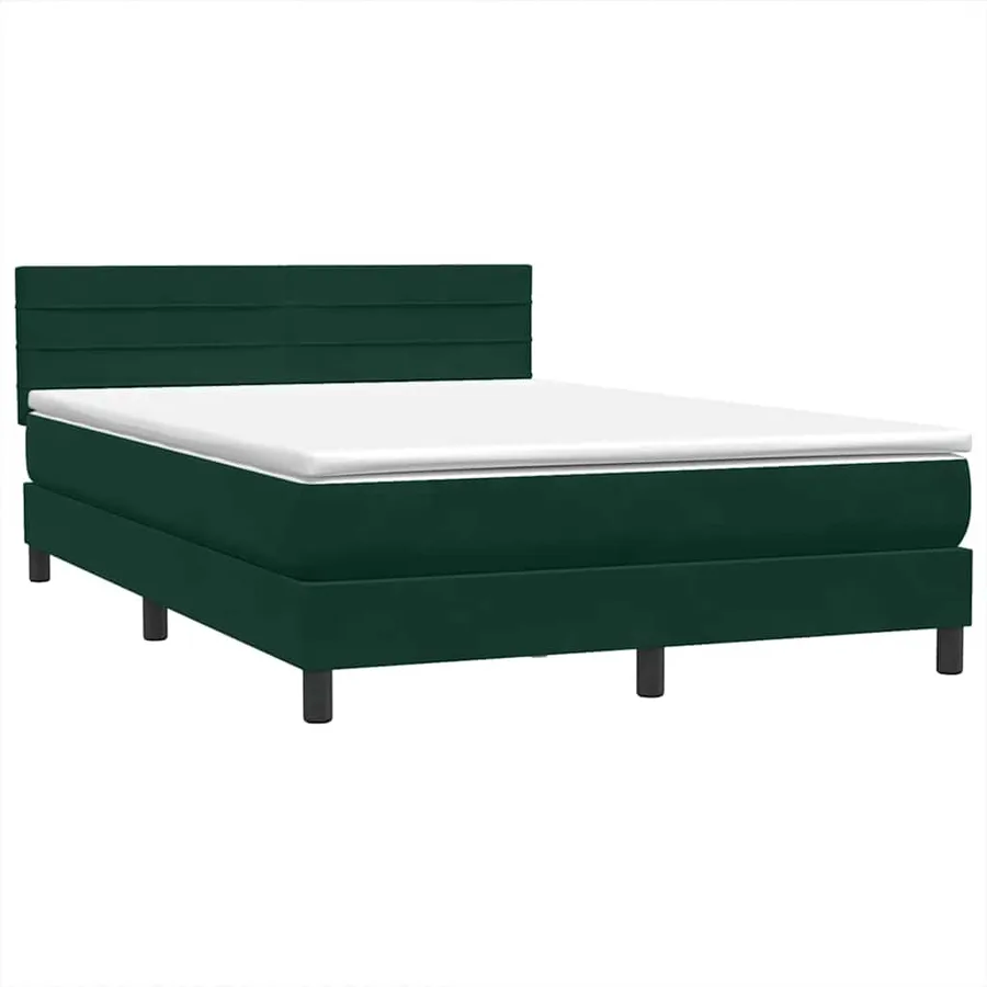 Sommier à lattes de lit et matelas et LED vert foncé 140x210cm velours - 5