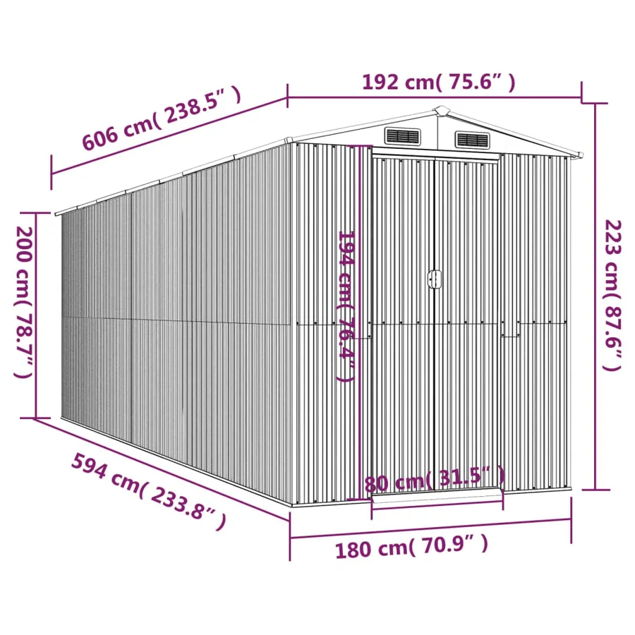 Abri de jardin Anthracite 192x606x223 cm Métal galvanisé - 8
