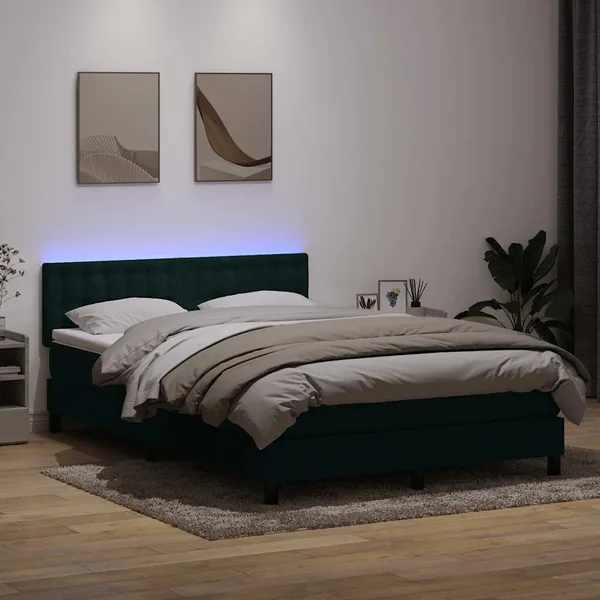 Sommier à lattes de lit et matelas et LED vert foncé 140x210cm velours