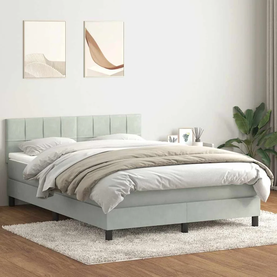 Sommier à lattes de lit et matelas et LED gris clair 160x210cm velours - 4