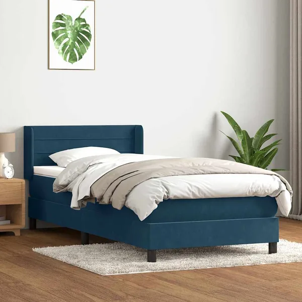 Sommier à lattes de lit et matelas bleu foncé 90x220 cm velours