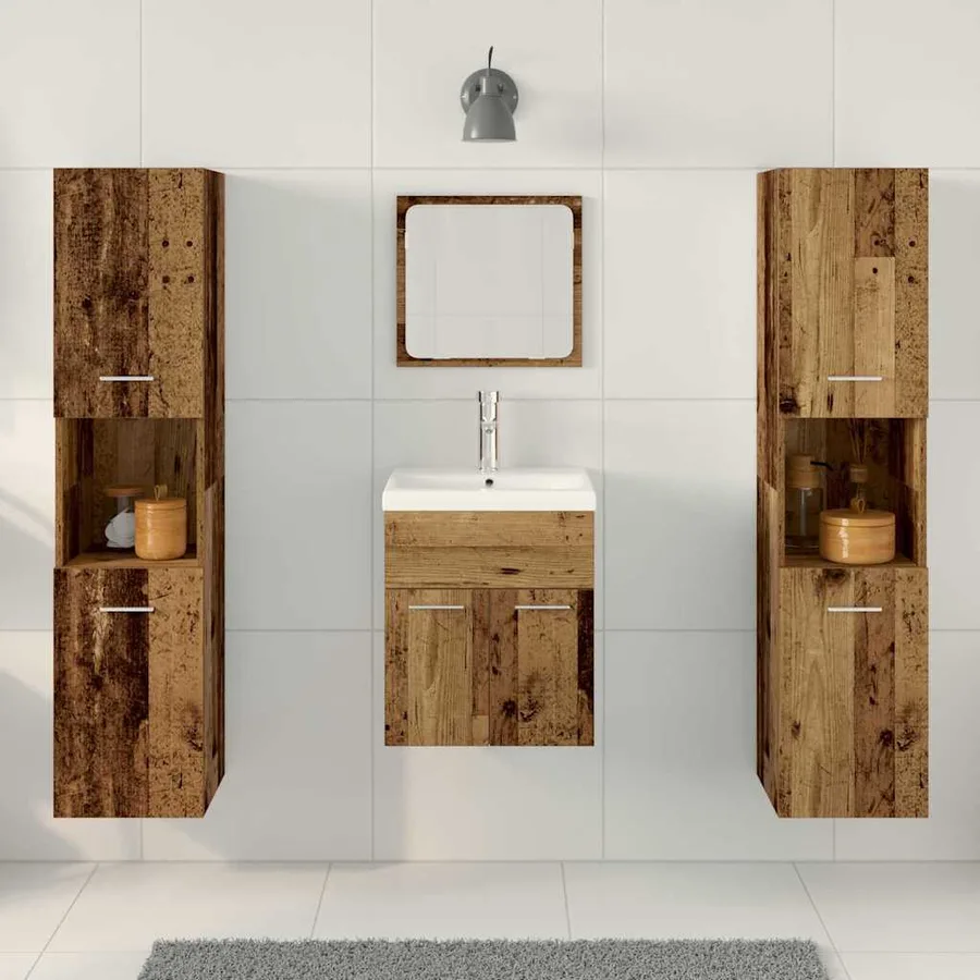 Ensemble de mobilier de salle de bain 4 pcs Bois ancien - 4