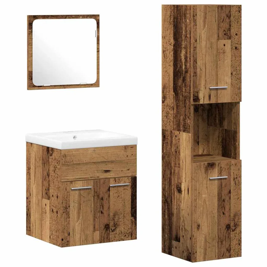 Ensemble de mobilier de salle de bain 4 pcs Bois Ancien - 2