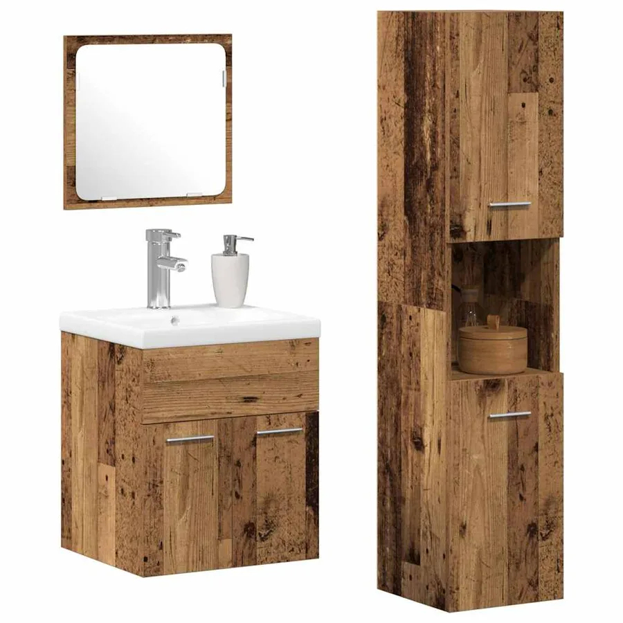 Ensemble de mobilier de salle de bain 4 pcs Bois Ancien - 3
