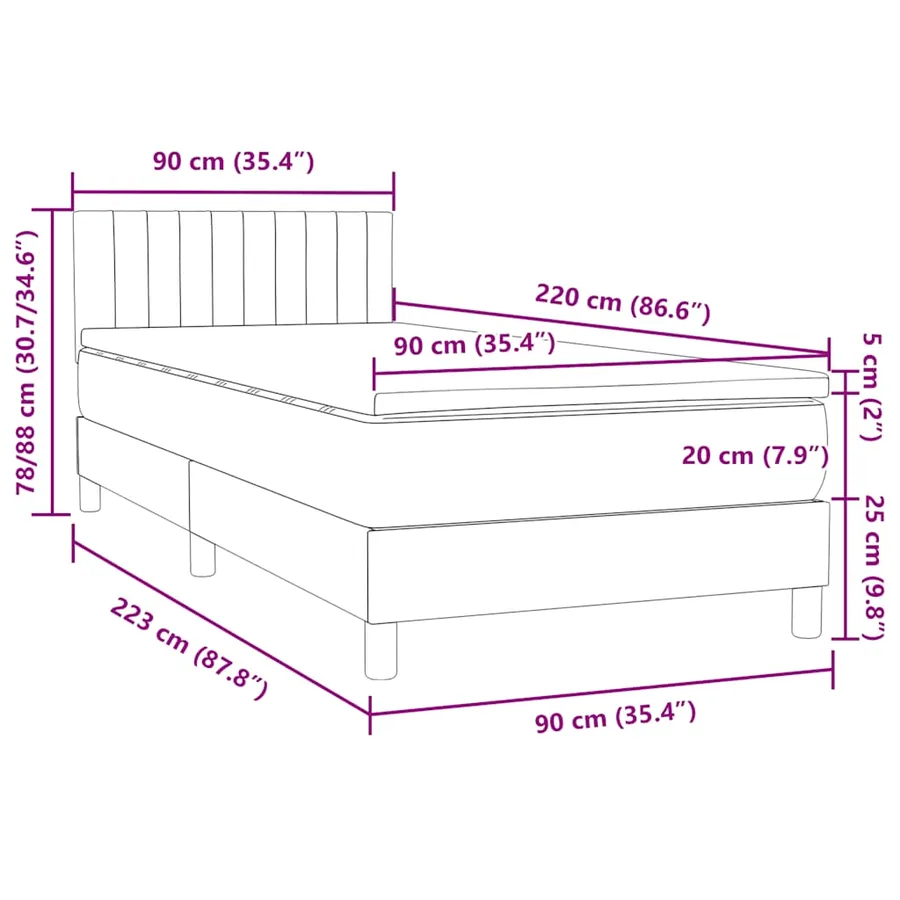 Sommier à lattes de lit et matelas gris foncé 90x220 cm velours - 12