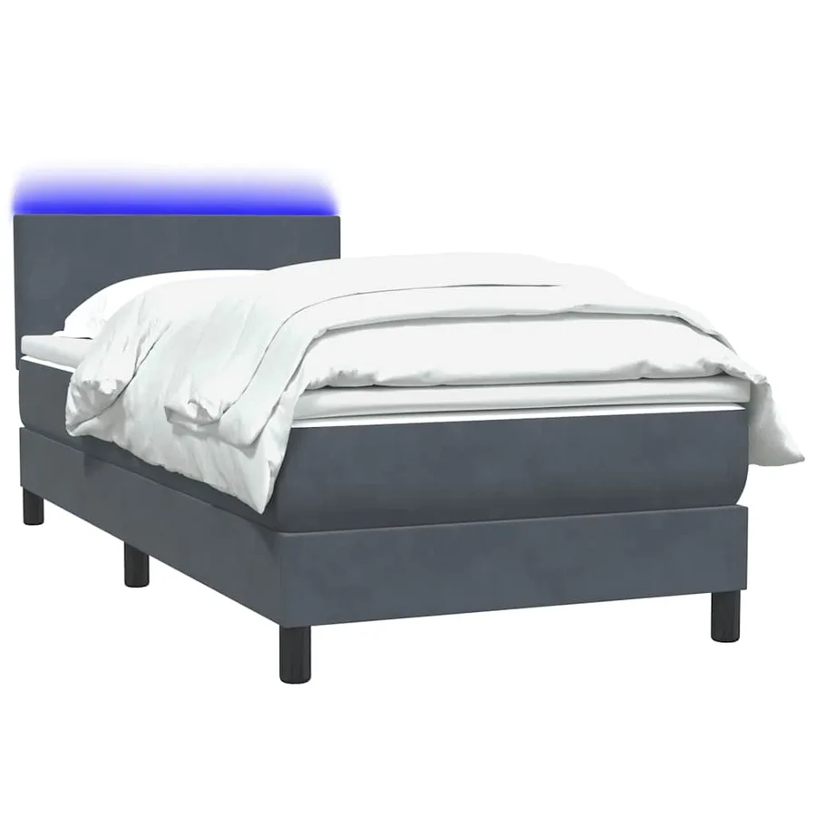 Sommier à lattes de lit et matelas et LED gris foncé 90x220 cm velours - 3
