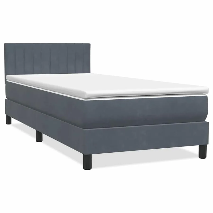 Sommier à lattes de lit et matelas et LED gris foncé 90x220 cm velours - 3