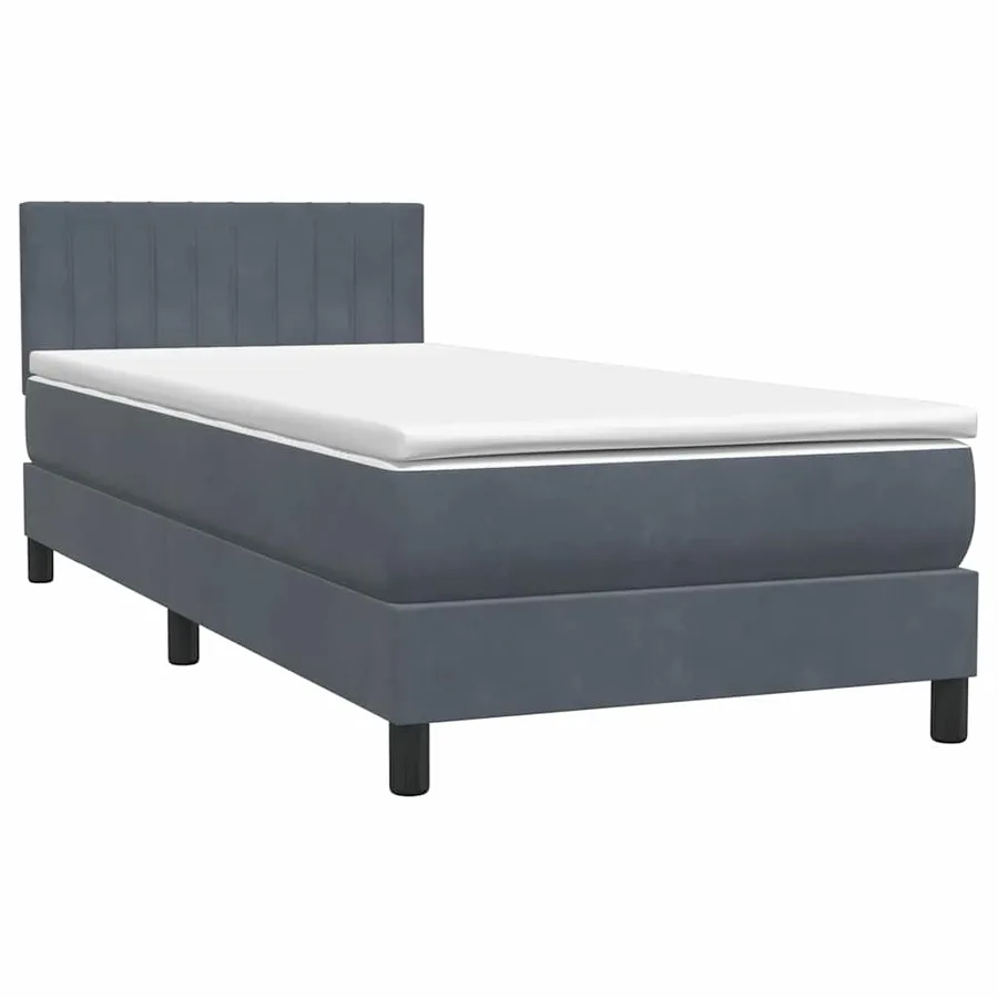 Sommier à lattes de lit et matelas et LED gris foncé 90x220 cm velours - 5