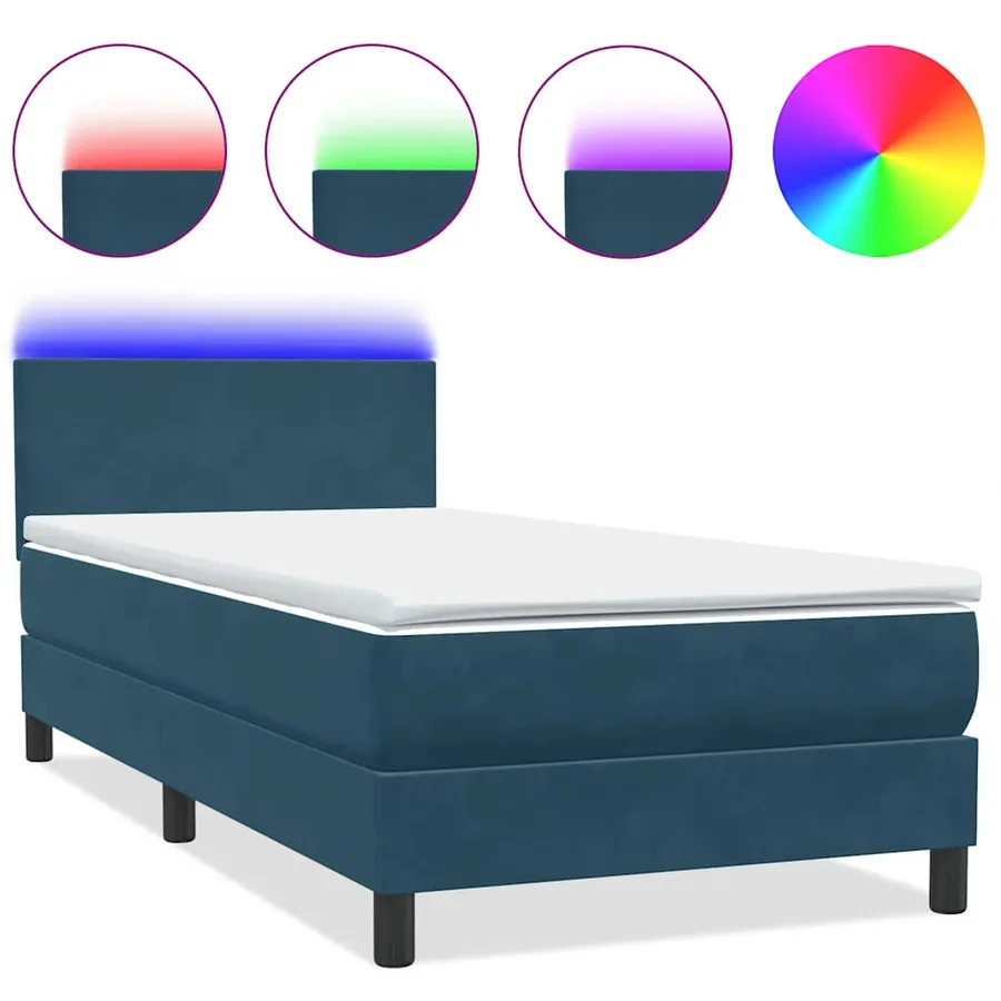 Sommier à lattes de lit et matelas et LED bleu foncé 80x220 cm velours - 2