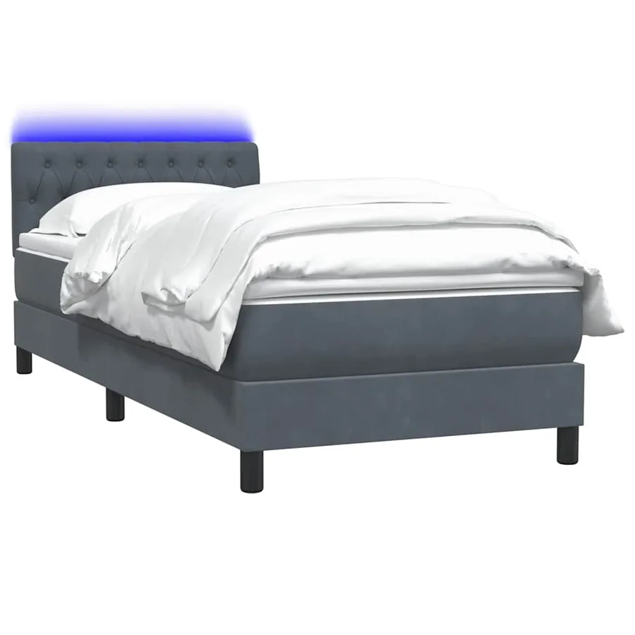Sommier à lattes de lit et matelas et LED gris foncé 90x220 cm velours - 3