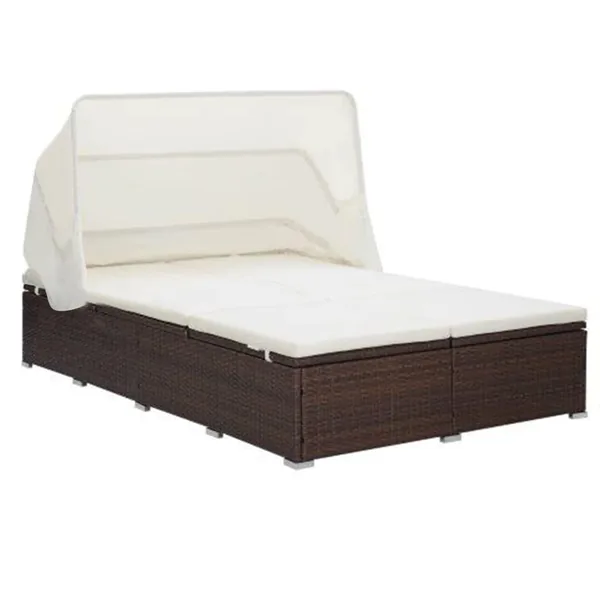 2-Seater Sun Lounger with Cushion Brown Poly Rattan