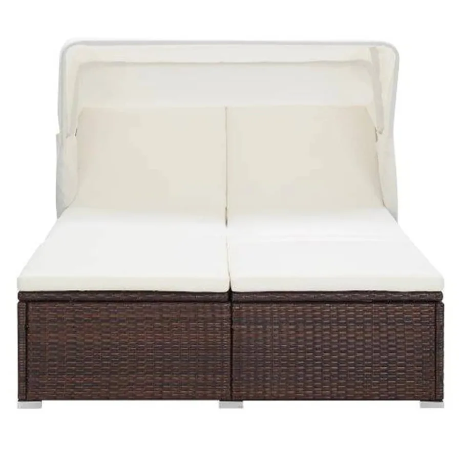 2-Seater Sun Lounger with Cushion Brown Poly Rattan - 2