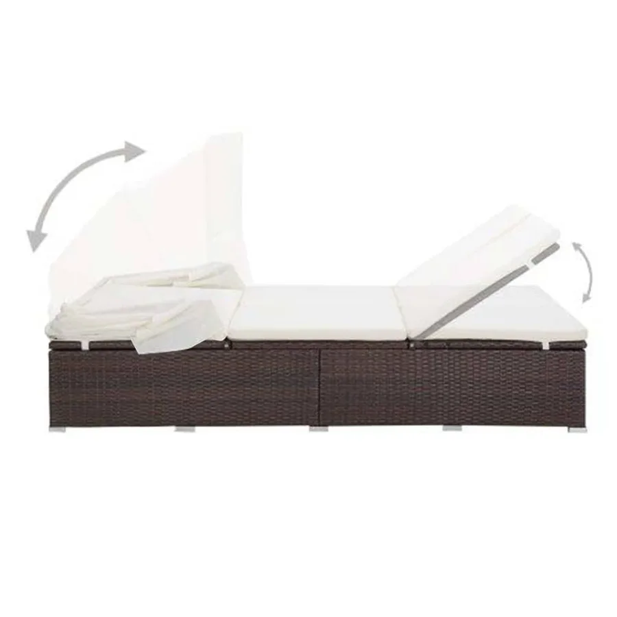2-Seater Sun Lounger with Cushion Brown Poly Rattan - 6