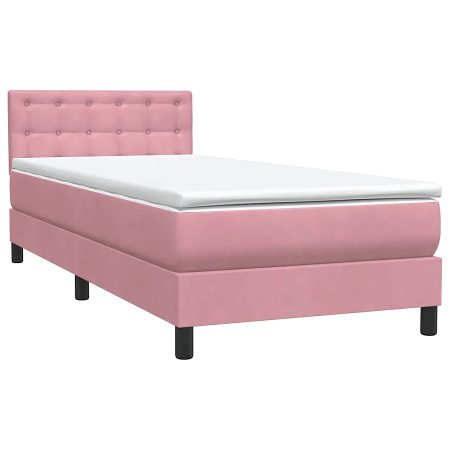 Sommier à lattes de lit avec matelas et LED rose 80x220 cm velours - 5