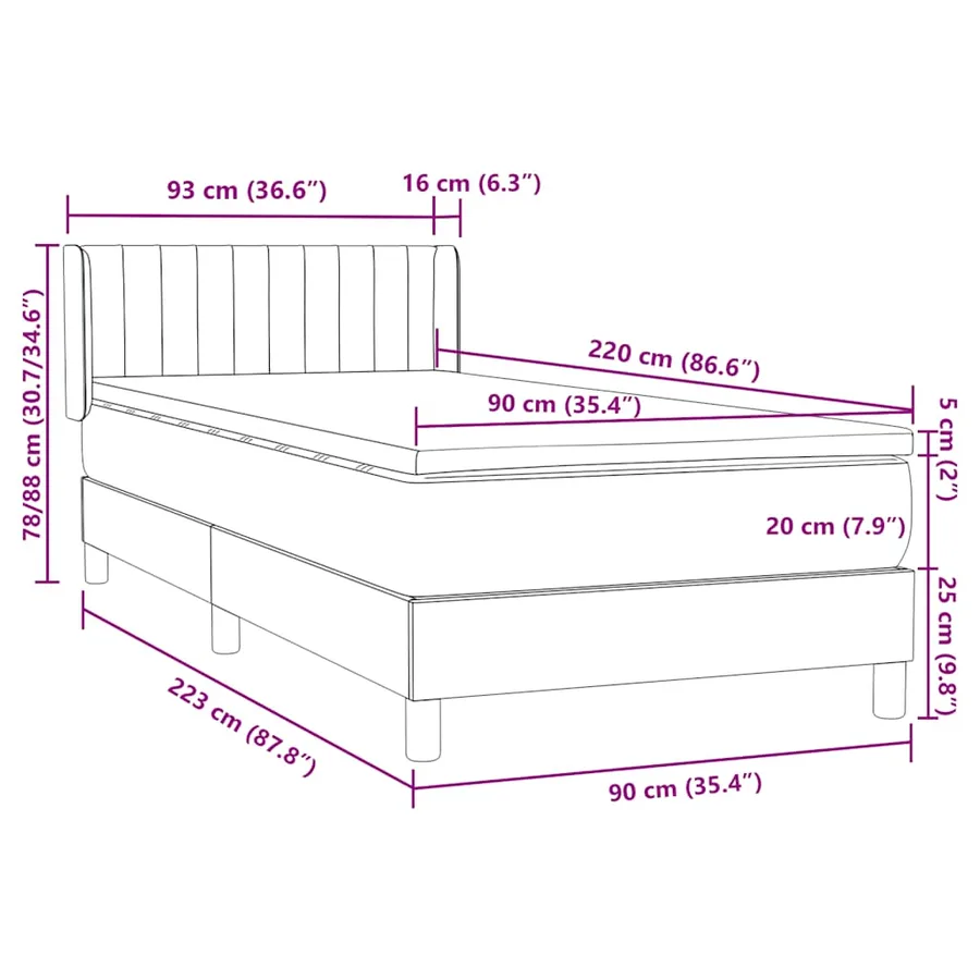 Sommier à lattes de lit et matelas gris foncé 90x220 cm velours - 12