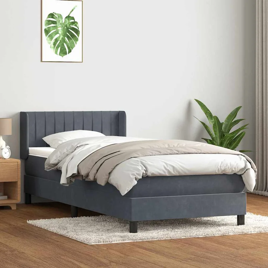Sommier à lattes de lit et matelas gris foncé 90x220 cm velours - 3