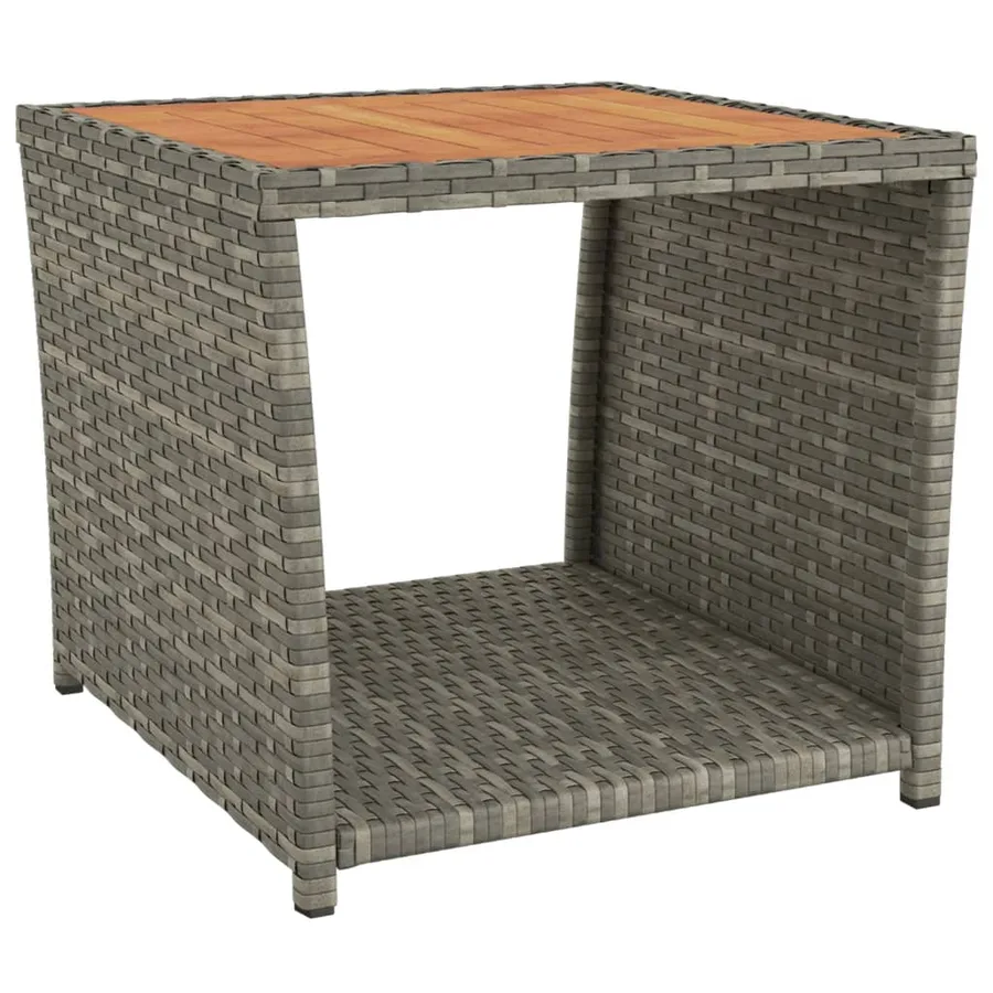 Table à thé et dessus en bois Gris Résine tressée Acacia massif - 2