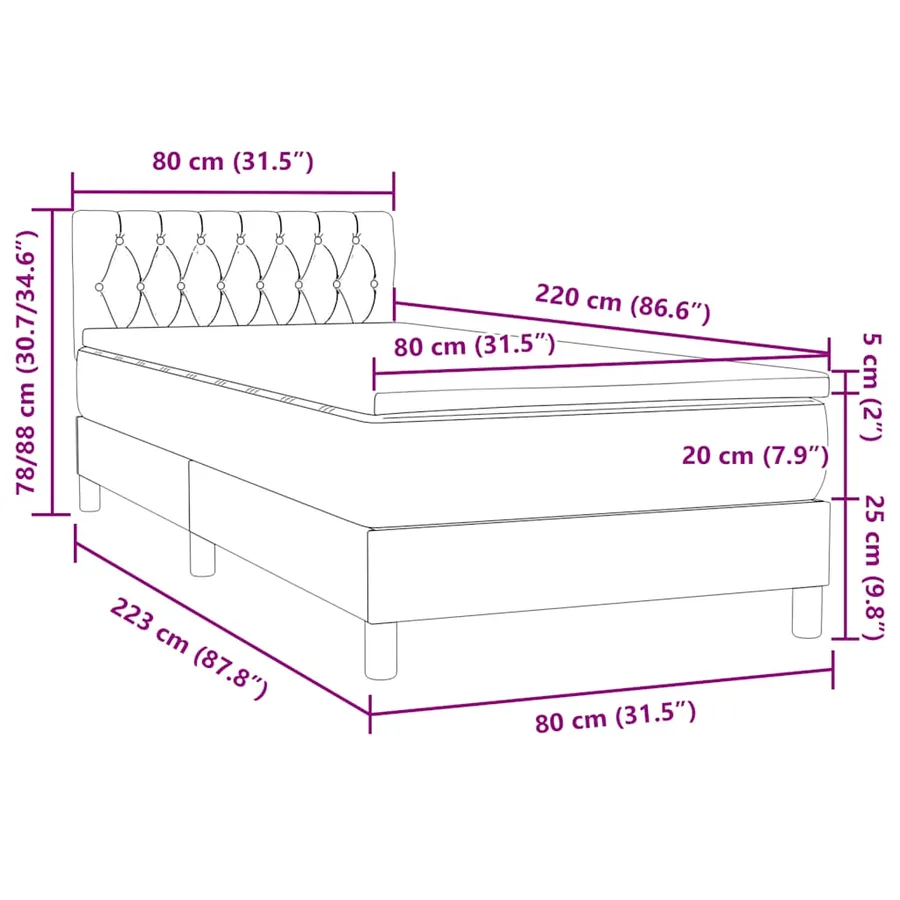 Sommier à lattes de lit avec matelas noir 80x220 cm velours - 12