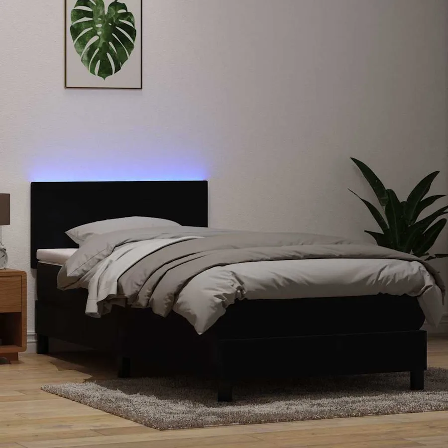 Sommier à lattes de lit avec matelas et LED noir 80x220 cm velours - 4