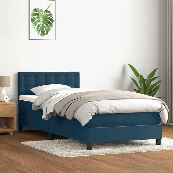 Sommier à lattes de lit et matelas bleu foncé 90x220 cm velours