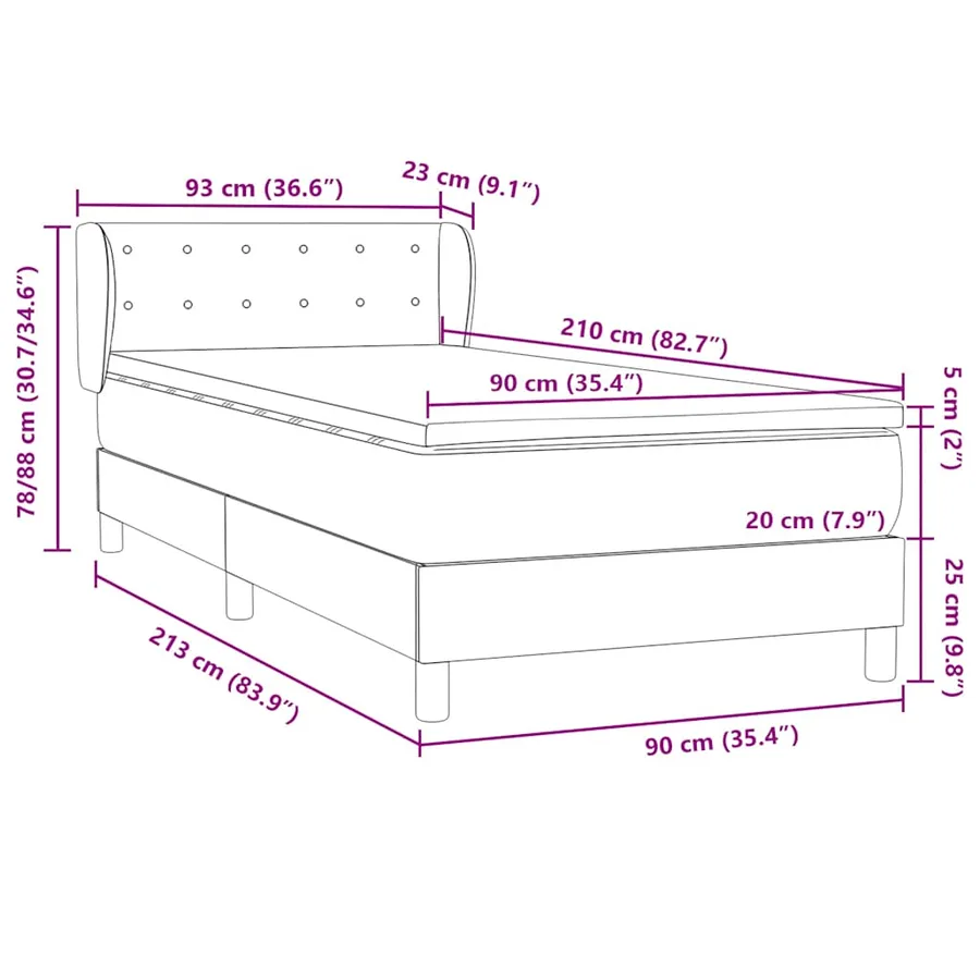 Sommier à lattes de lit et matelas gris foncé 90x210 cm velours - 12