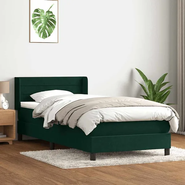 Sommier à lattes de lit et matelas vert foncé 80x220 cm velours