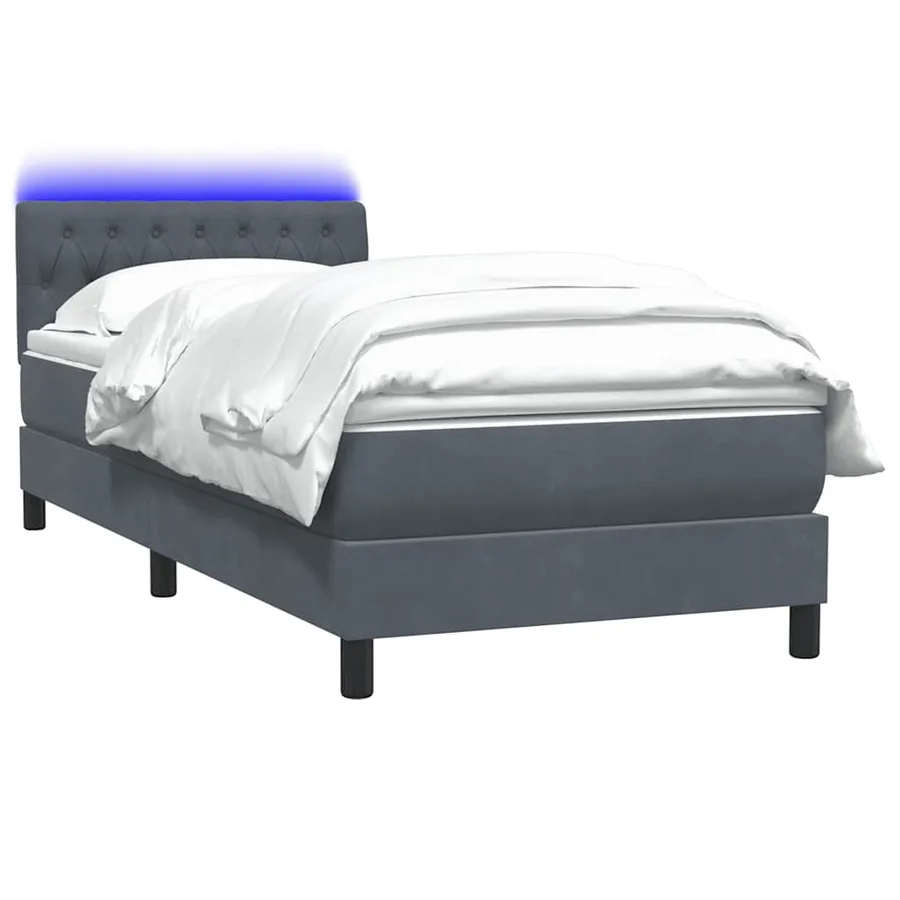 Sommier à lattes de lit et matelas et LED gris foncé 90x210 cm velours - 3
