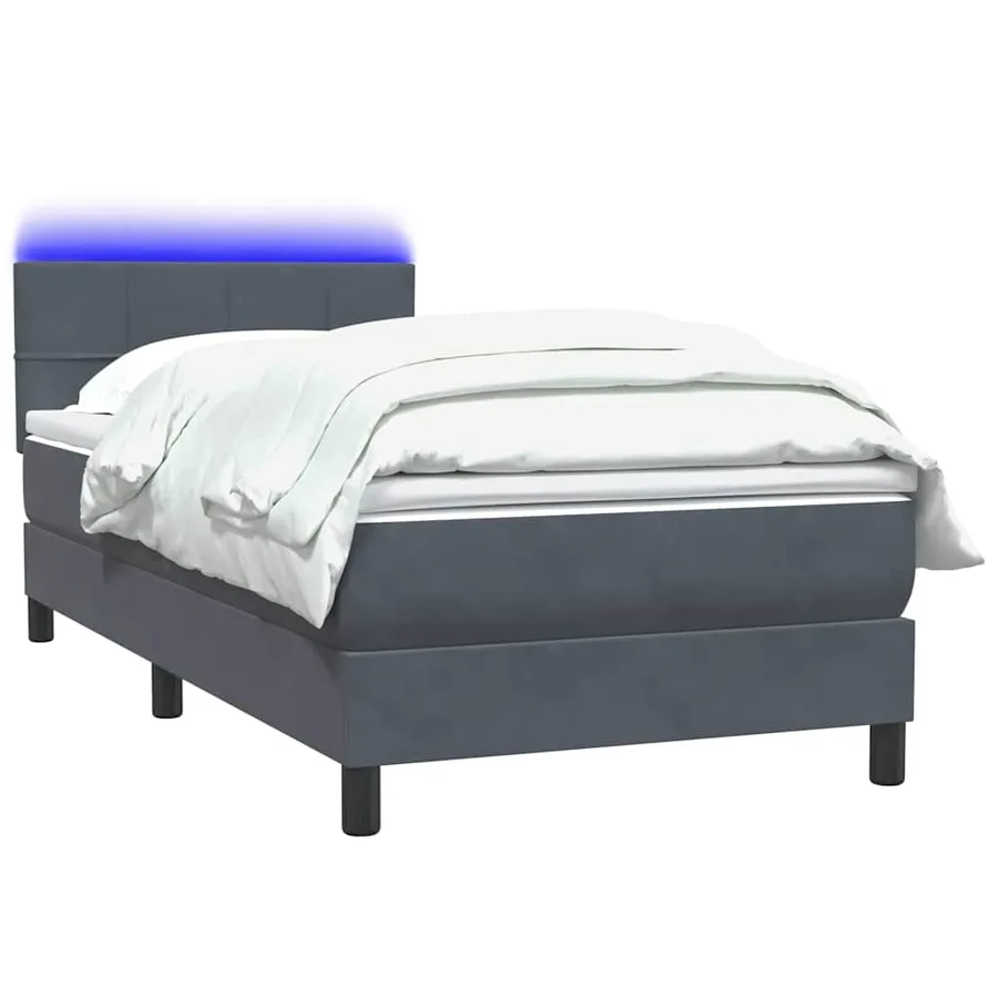 Sommier à lattes de lit et matelas et LED gris foncé 90x210 cm velours - 3