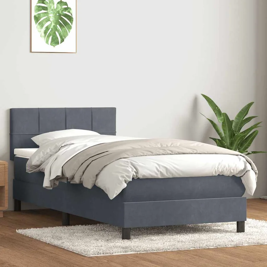 Sommier à lattes de lit et matelas et LED gris foncé 90x210 cm velours - 4