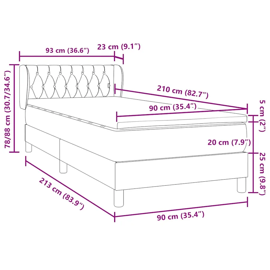 Sommier à lattes de lit et matelas gris foncé 90x210 cm velours - 12