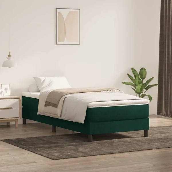 Sommier à lattes de lit et matelas vert foncé 80x220 cm velours