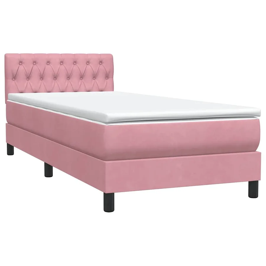 Sommier à lattes de lit avec matelas et LED rose 80x210 cm velours - 5